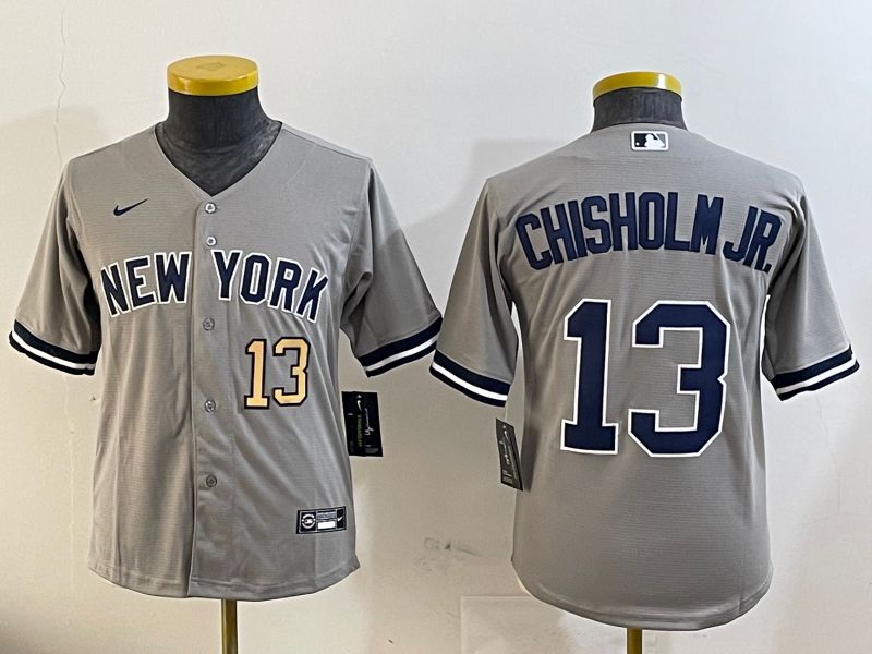 Youth New York Yankees 13 Chisholm jr Grey Game 2025 Nike MLB Jersey style 2